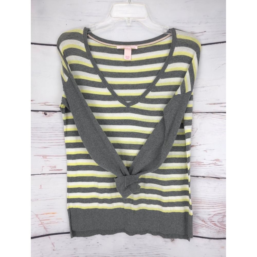 VICTORIAS SECRET Striped V Neck Long Sleeve Sweater Top M/M Pullover Lightweight